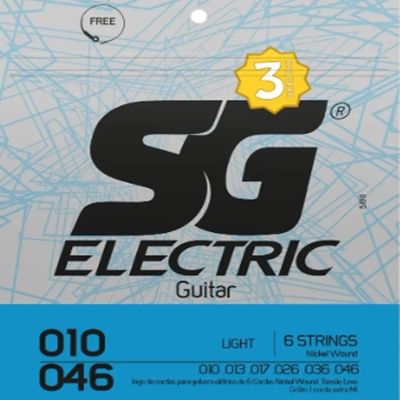 Kit 3 Encordoamentos para Guitarra 010 SG Strings Níquel Elétrica
