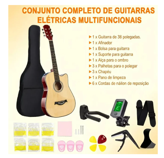 Kit Violão Acústico Clássico Iniciante Afinador + estojo
