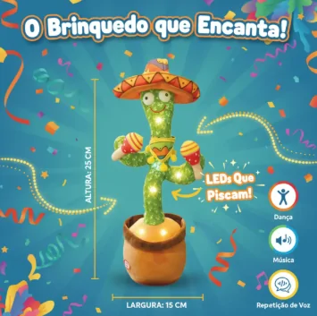 Cacto Dançante Falante Repete Voz Brinquedo Led Verde