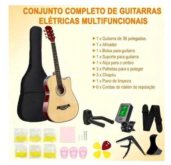 Kit Violão Acústico Clássico Iniciante Afinador + estojo